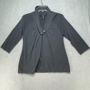 Moonlight Bay Womens Size Small Green Plunge Neckline 3/4 Sleeve Blouse